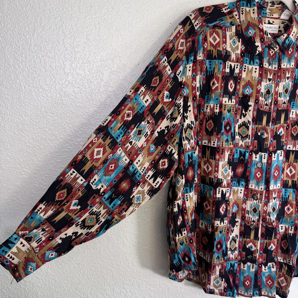 Vintage Western Shirt Womens 14 Aztec Southwestern Rayon Boho 90s Liz Claiborne - Picture 6 of 9